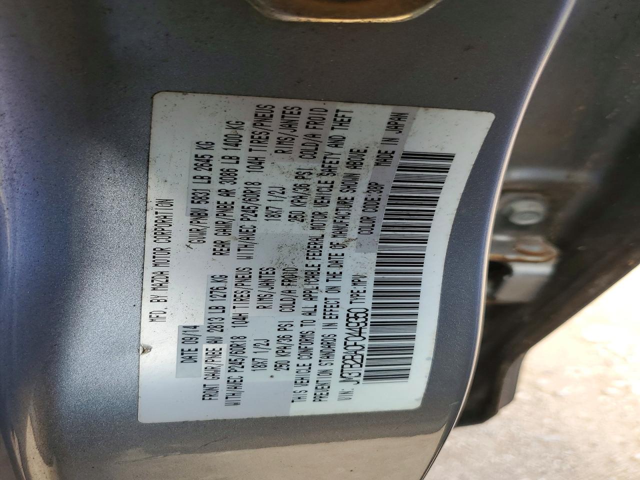 2015 Mazda Cx-9 Sport Gray vin: JM3TB2BA0F0449350