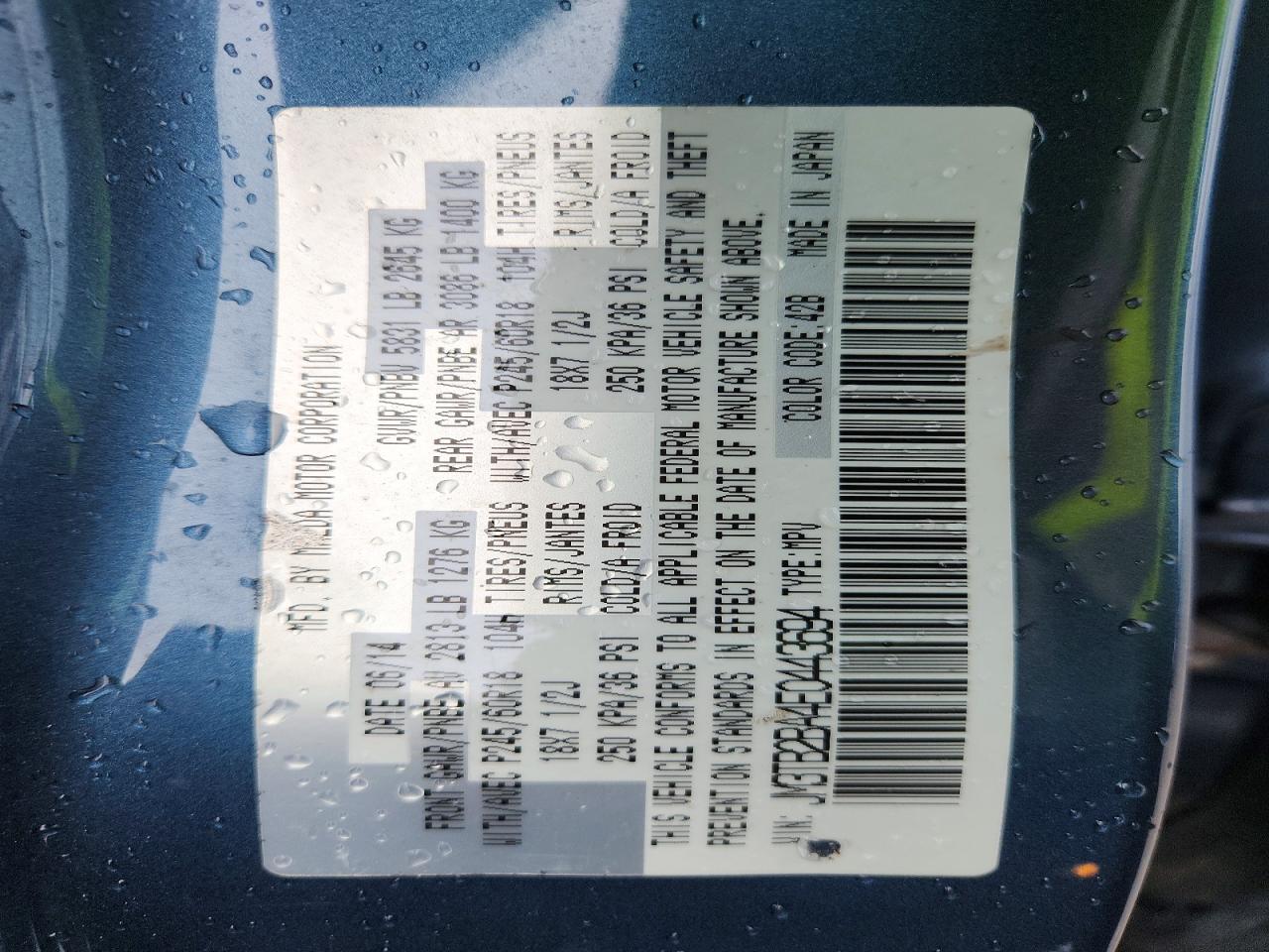 2014 Mazda Cx-9 Sport Blue vin: JM3TB2BA4E0443694