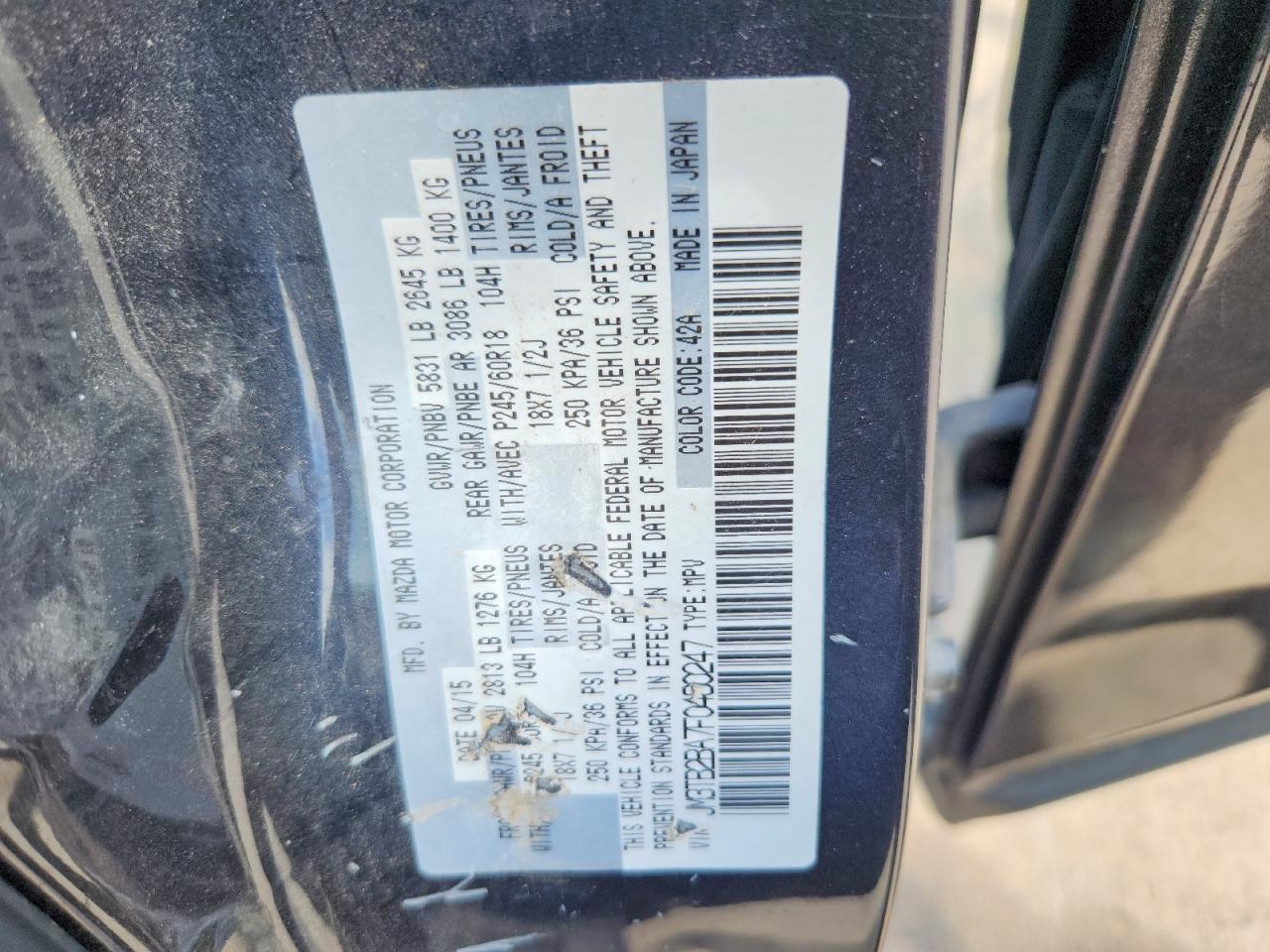 2015 Mazda Cx-9 Gray vin: JM3TB2BA7F0460247
