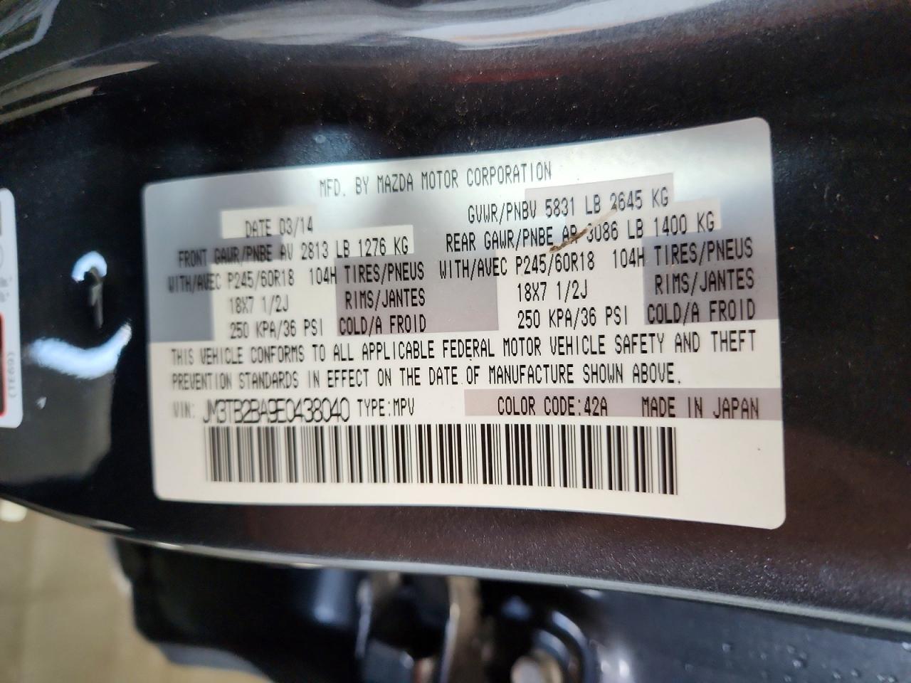 2014 Mazda Cx-9 Sport Серый vin: JM3TB2BA9E0438040