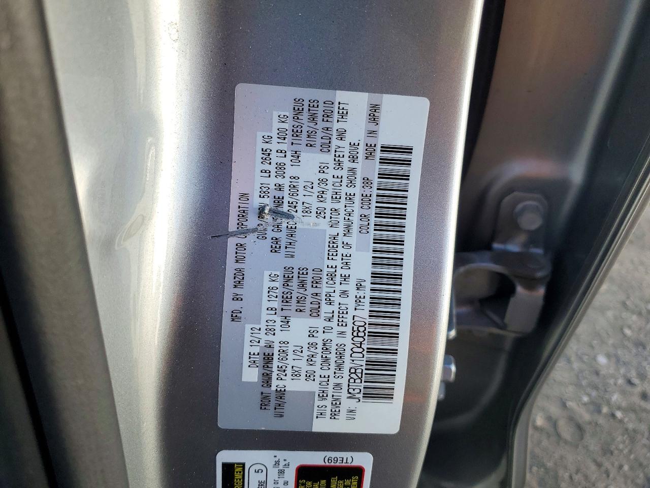 2013 Mazda Cx-9 Sport Серый vin: JM3TB2BV1D0406507