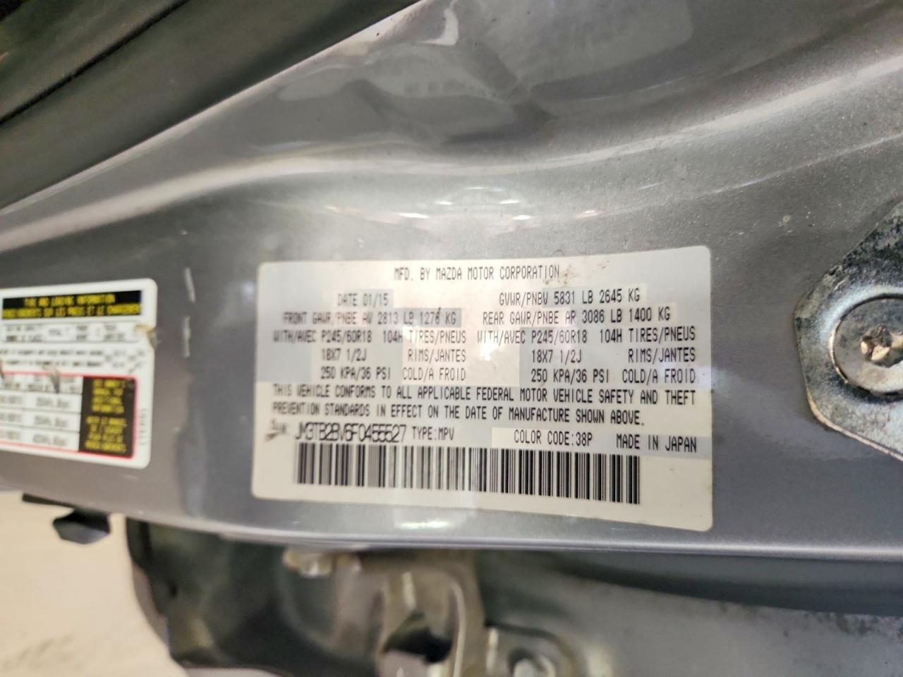 2015 Mazda Cx-9 Sport Silver vin: JM3TB2BV6F0455527