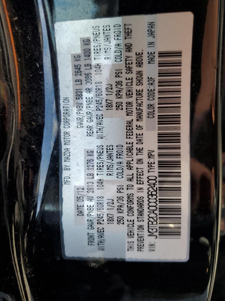 2012 Mazda Cx-9  Black vin: JM3TB2CA0C0362400