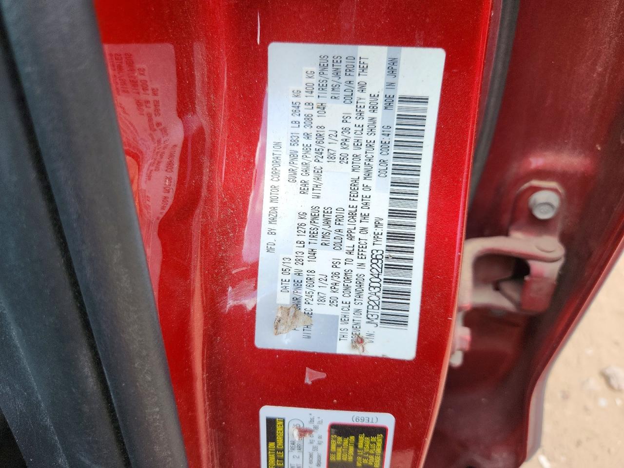 2013 Mazda Cx-9 Maroon vin: JM3TB2CA3D0422963