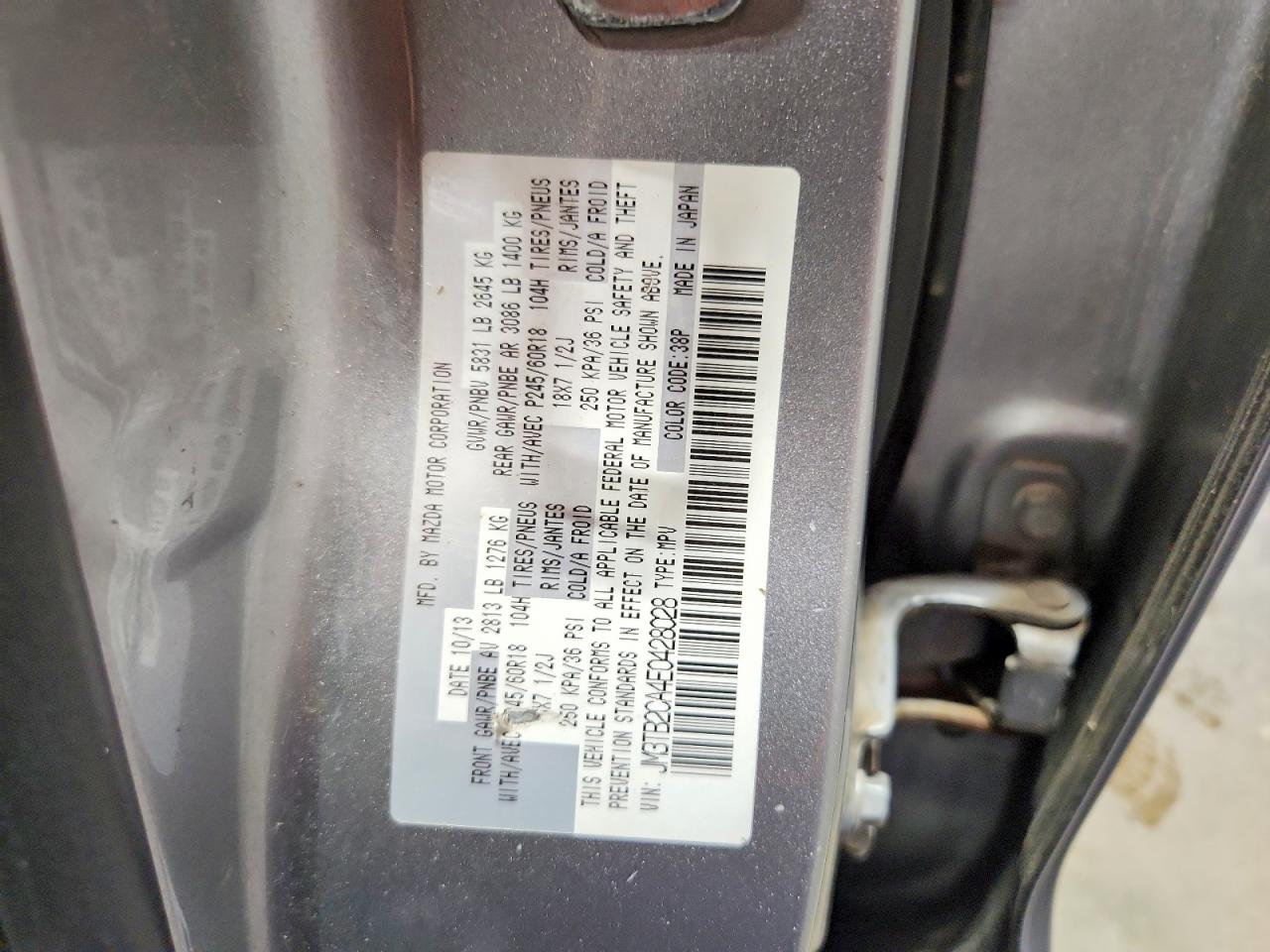 2014 Mazda Cx-9 Touring Silver vin: JM3TB2CA4E0428028