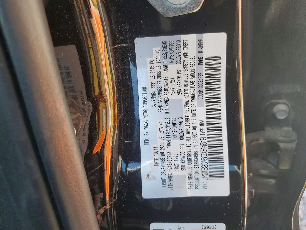 2012 Mazda Cx-9 Black vin: JM3TB2CA5C0344619