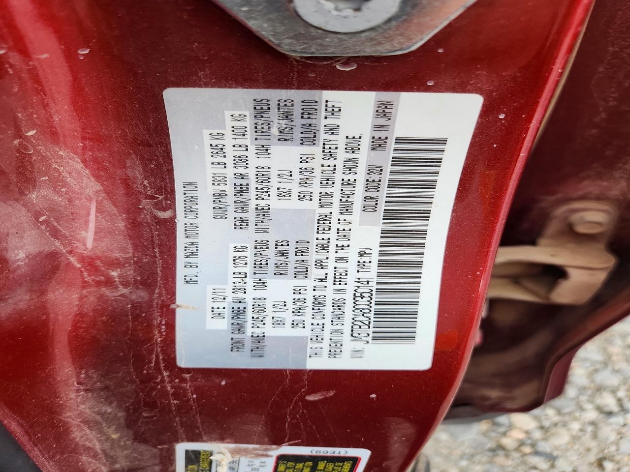 2012 Mazda Cx-9 Maroon vin: JM3TB2CA8C0350141