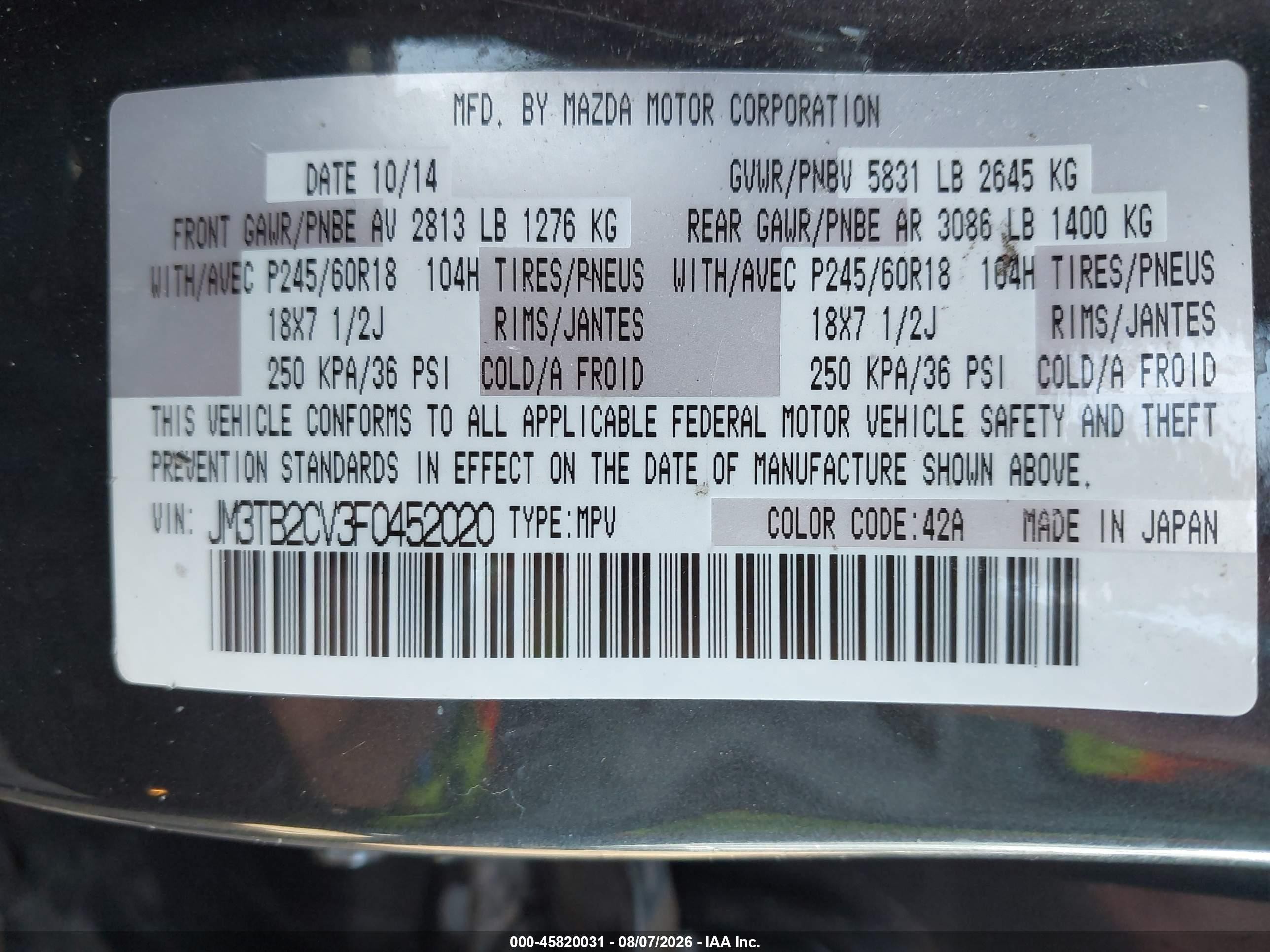 2015 Mazda Cx-9 Touring Gray vin: JM3TB2CV3F0452020
