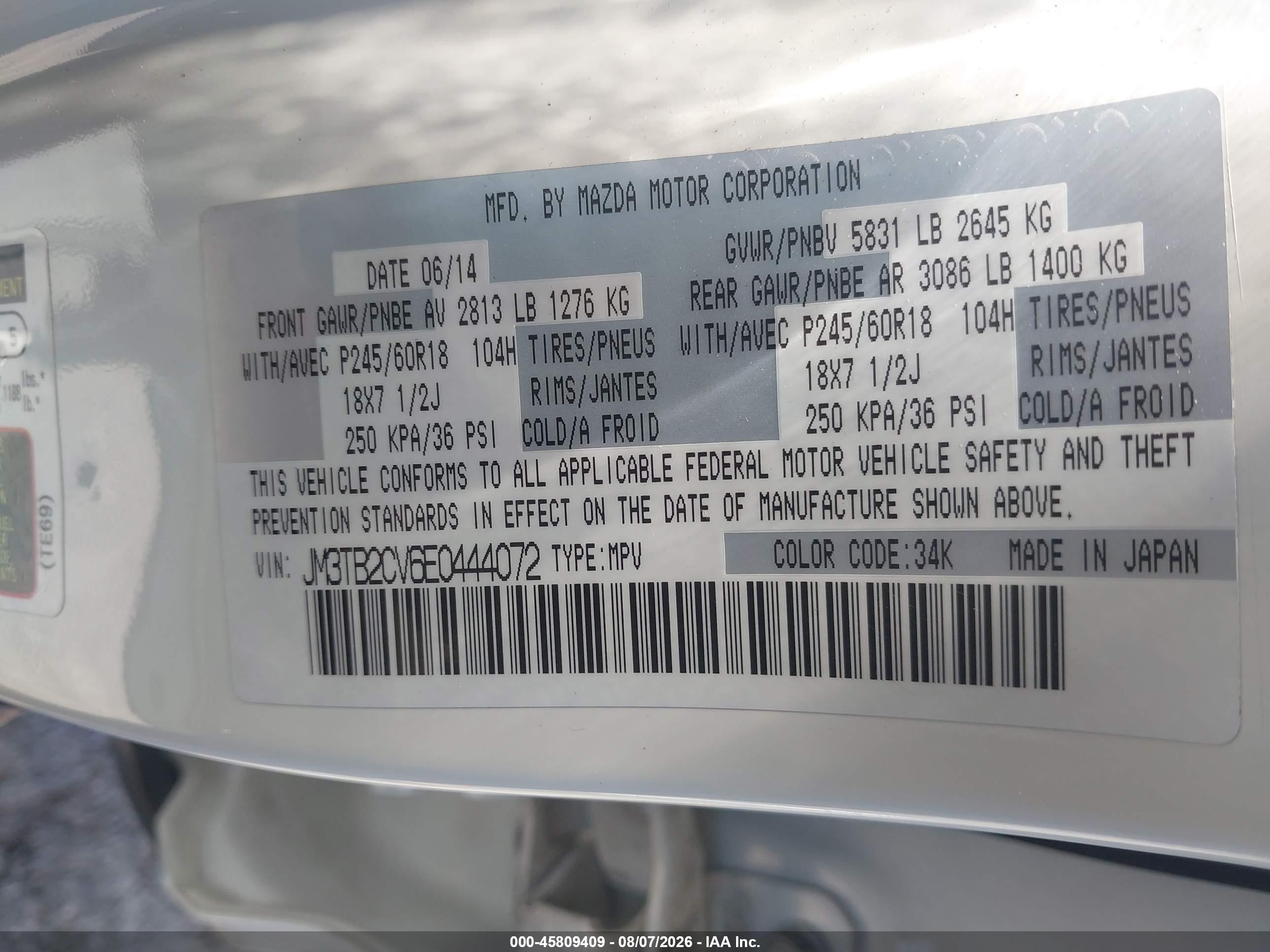 2014 Mazda Cx-9 Touring Белый vin: JM3TB2CV6E0444072