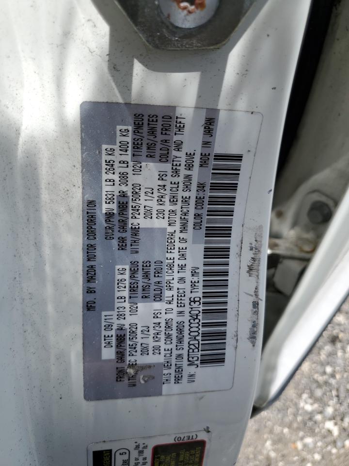 2012 Mazda Cx-9 White vin: JM3TB2DA0C0340136
