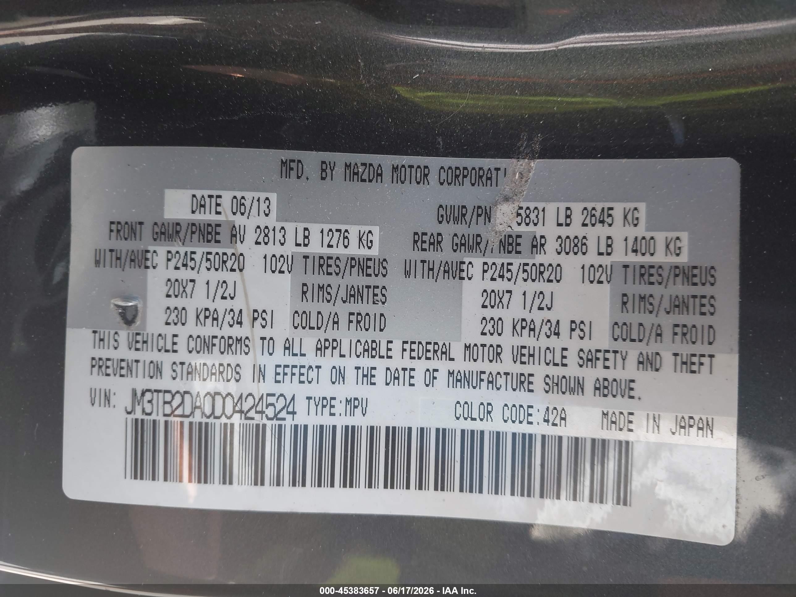 2013 Mazda Cx-9 Grand Touring Gray vin: JM3TB2DA0D0424524