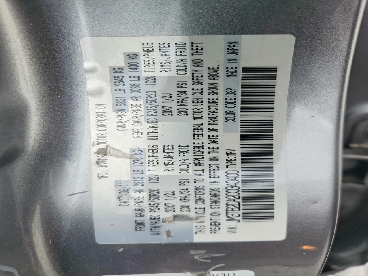 2012 Mazda Cx-9 Серебряный vin: JM3TB2DA2C0340400