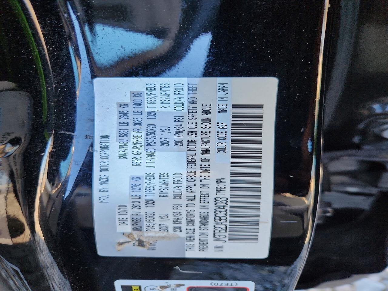 2011 Mazda Cx-9 Black vin: JM3TB2DA3B0304083