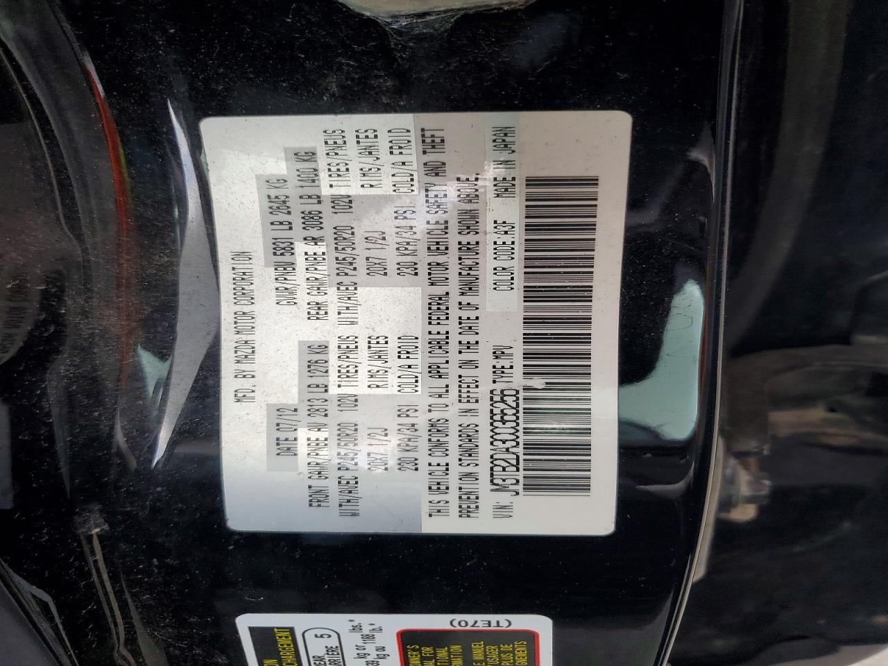 2012 Mazda Cx-9 Black vin: JM3TB2DA3C0365256