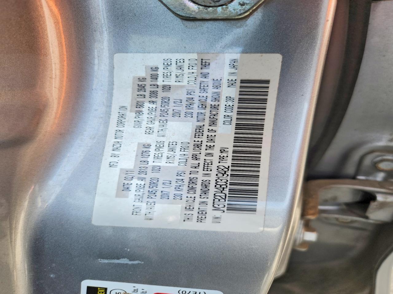 2011 Mazda Cx-9 Серебряный vin: JM3TB2DA4B0319482