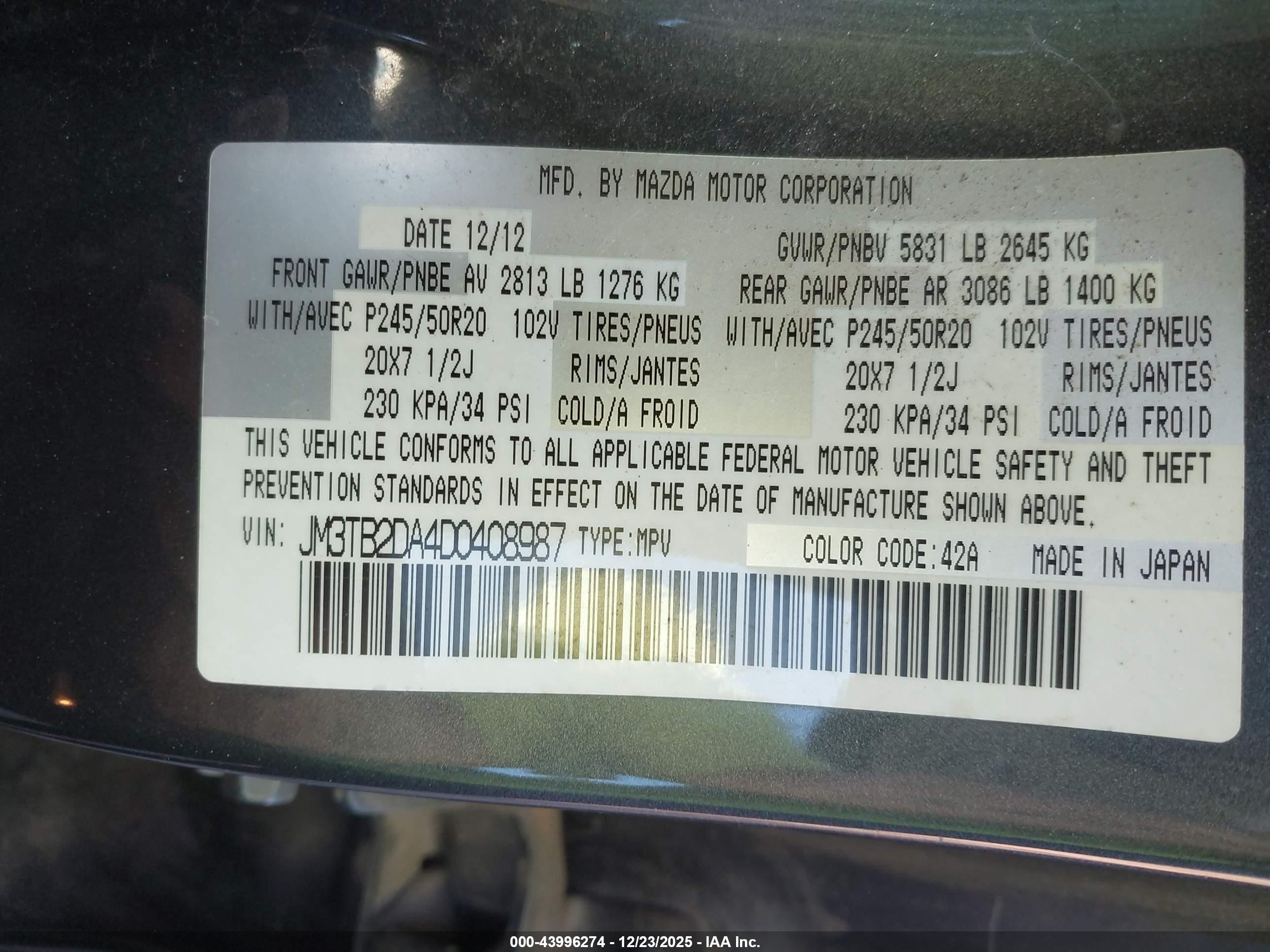 2013 Mazda Cx-9 Grand Touring Gray vin: JM3TB2DA4D0408987