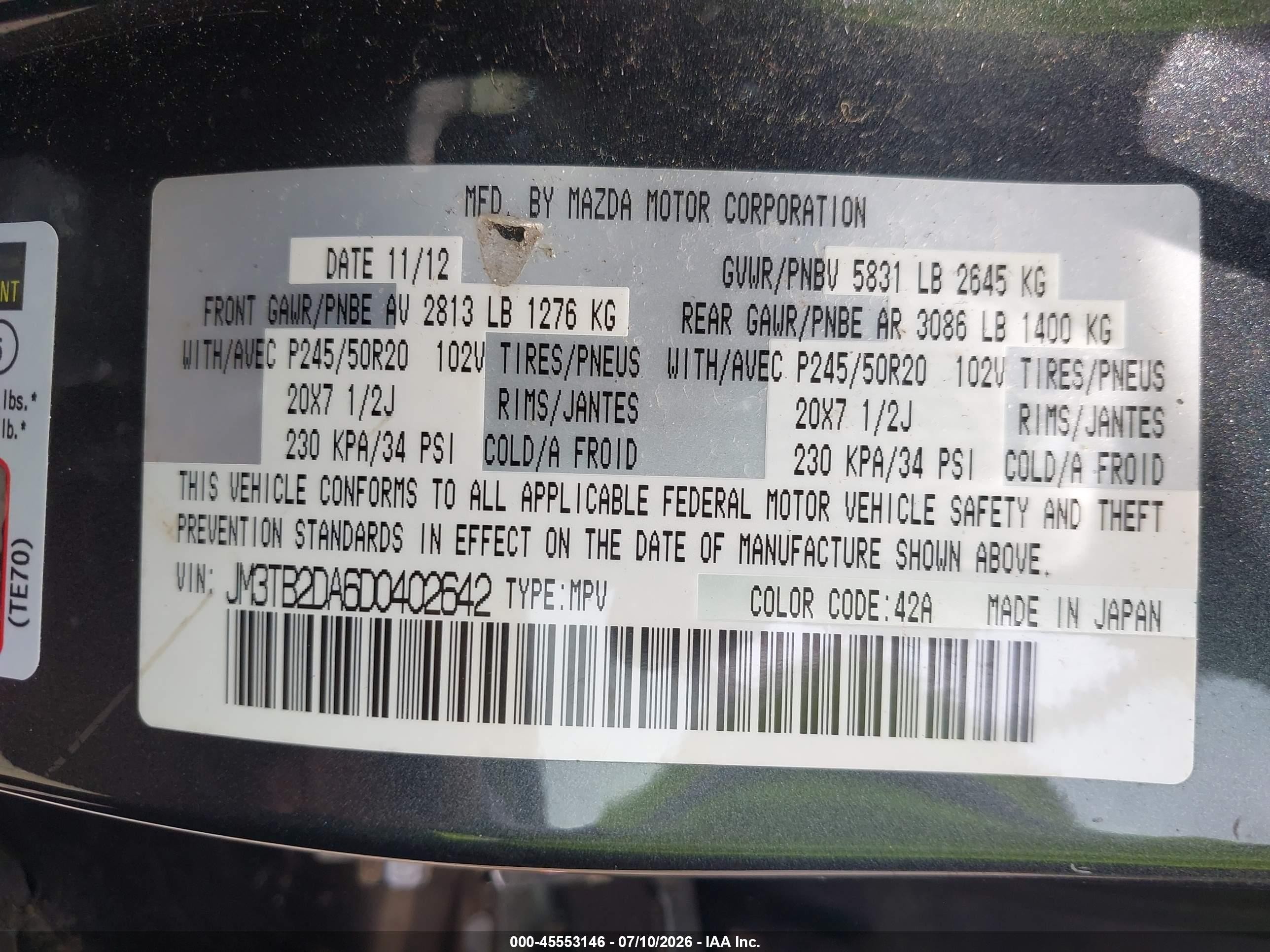 2013 Mazda Cx-9 Grand Touring Gray vin: JM3TB2DA6D0402642