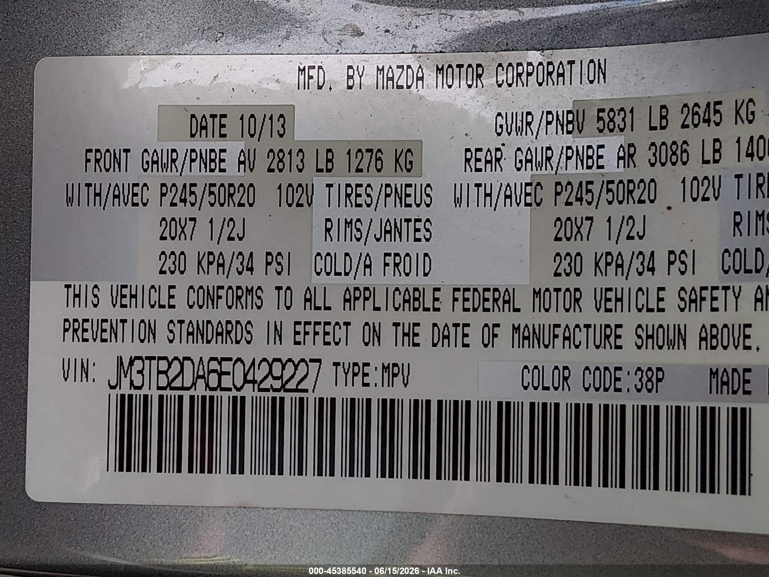 2014 Mazda Cx-9 Grand Touring Серый vin: JM3TB2DA6E0429227