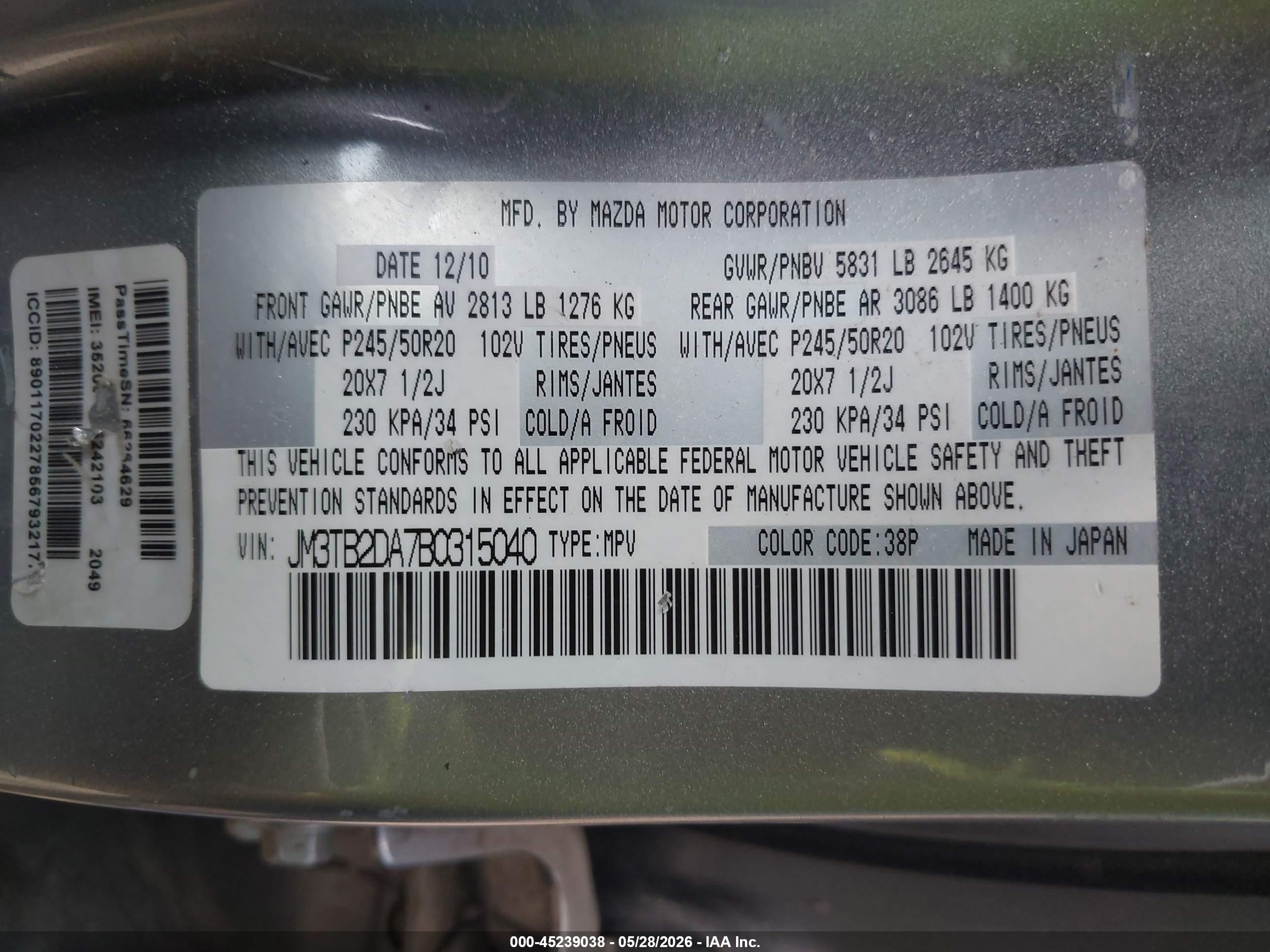 2011 Mazda Cx-9 Grand Touring Silver vin: JM3TB2DA7B0315040