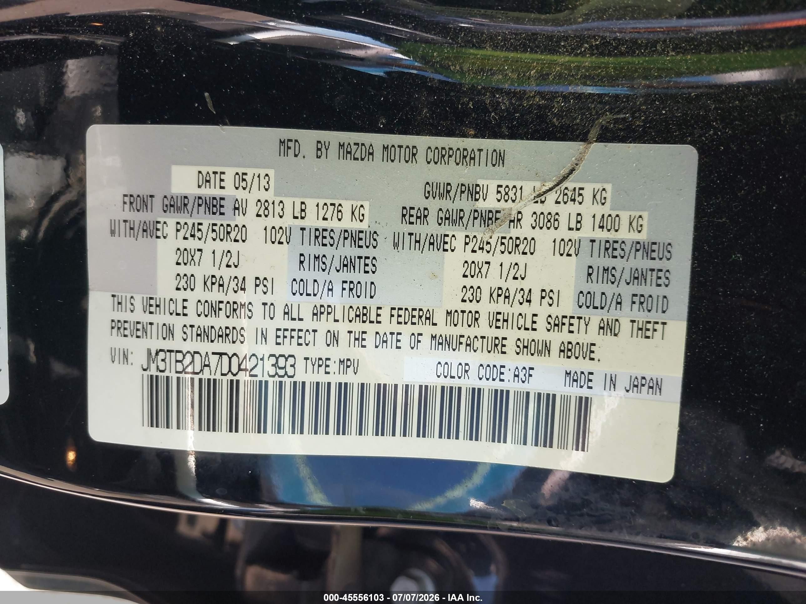 2013 Mazda Cx-9 Grand Touring Black vin: JM3TB2DA7D0421393