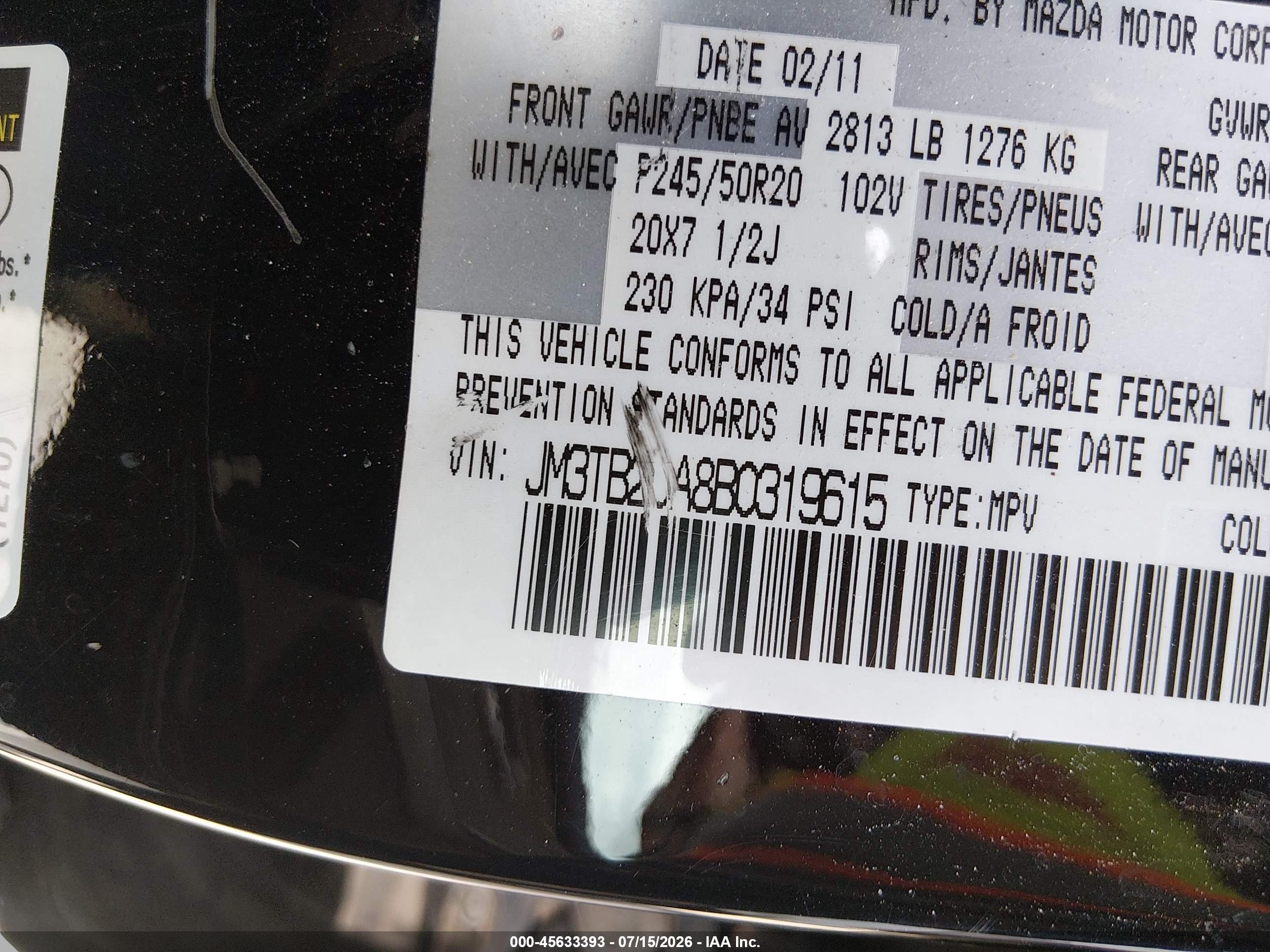 2011 Mazda Cx-9 Grand Touring Black vin: JM3TB2DA8B0319615