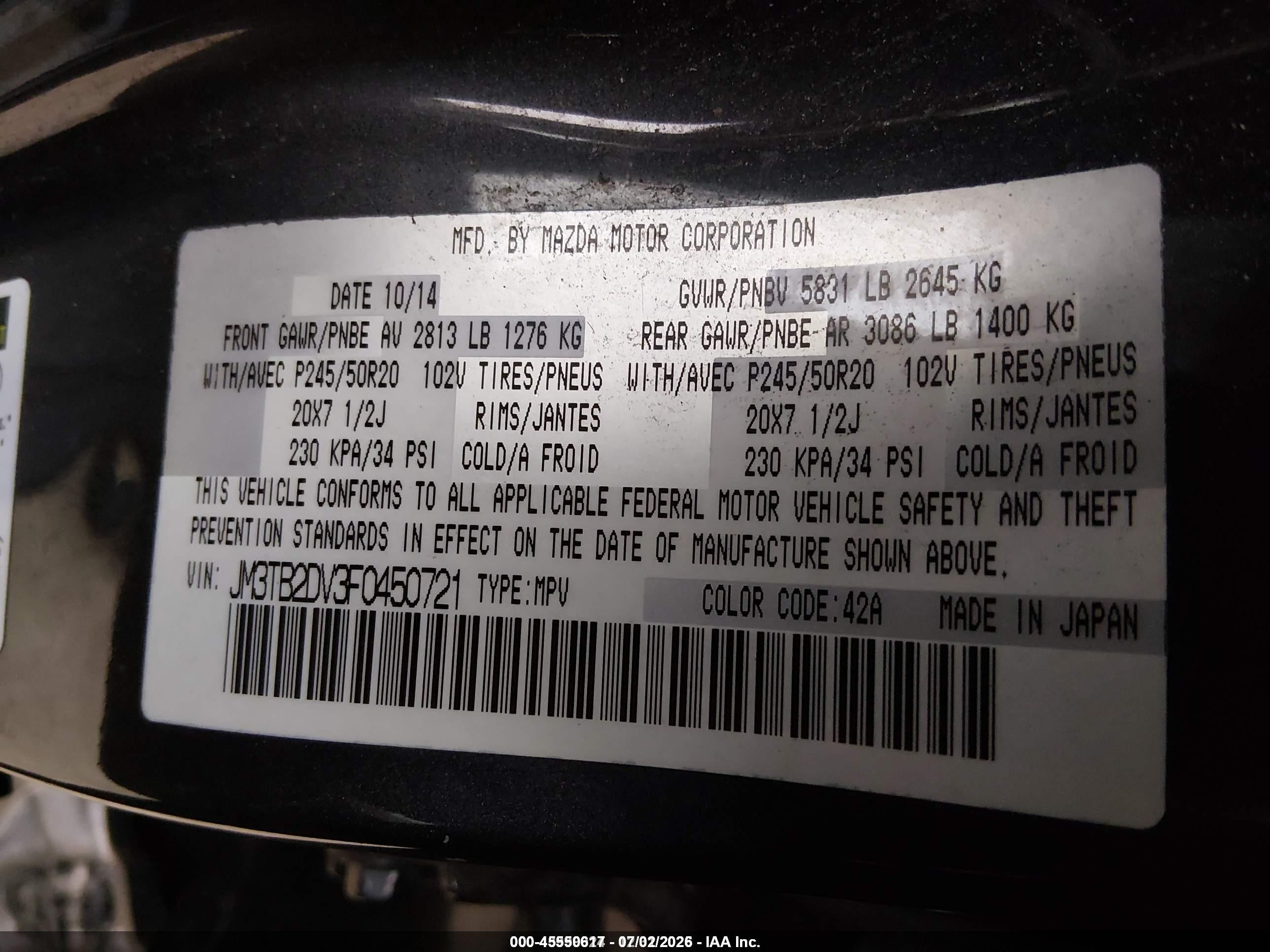 2015 Mazda Cx-9 Grand Touring Gray vin: JM3TB2DV3F0450721