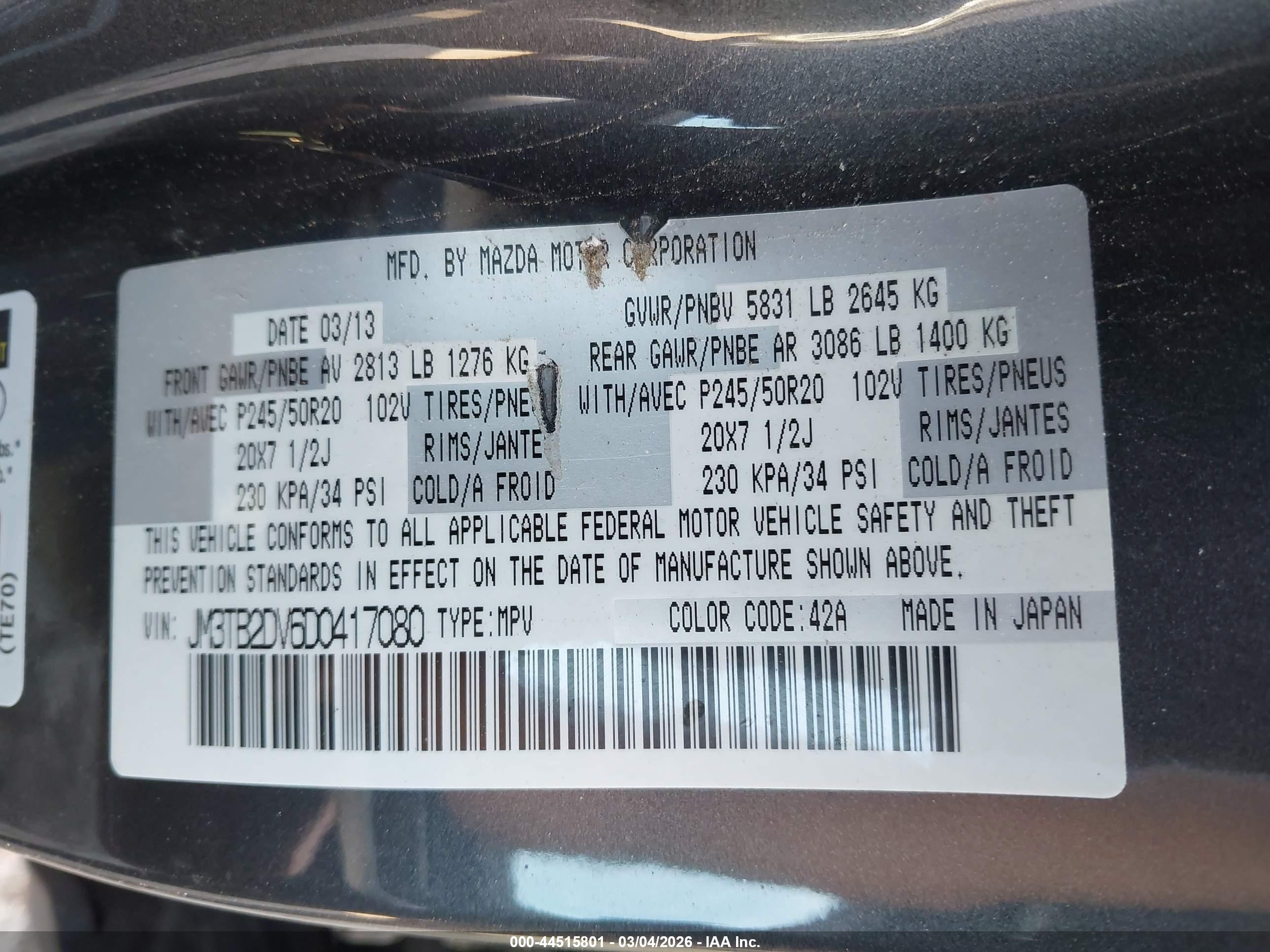 2013 Mazda Cx-9 Grand Touring Серый vin: JM3TB2DV6D0417080