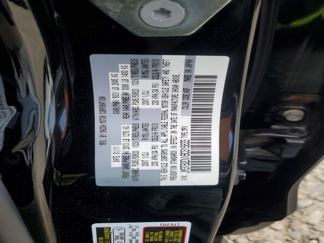 2011 Mazda Cx-9 Black vin: JM3TB2DVXB0316833