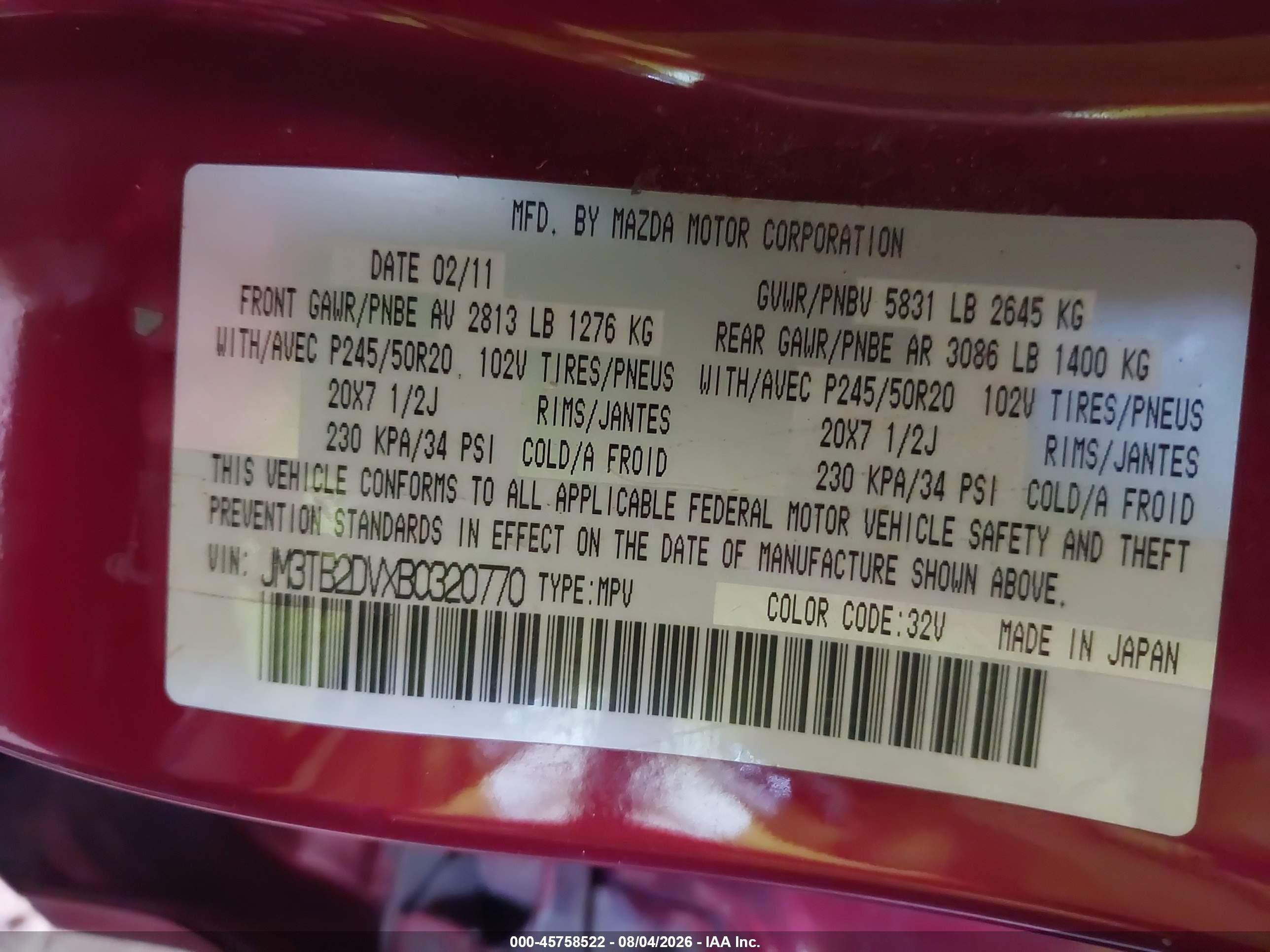 2011 Mazda Cx-9 Grand Touring Maroon vin: JM3TB2DVXB0320770