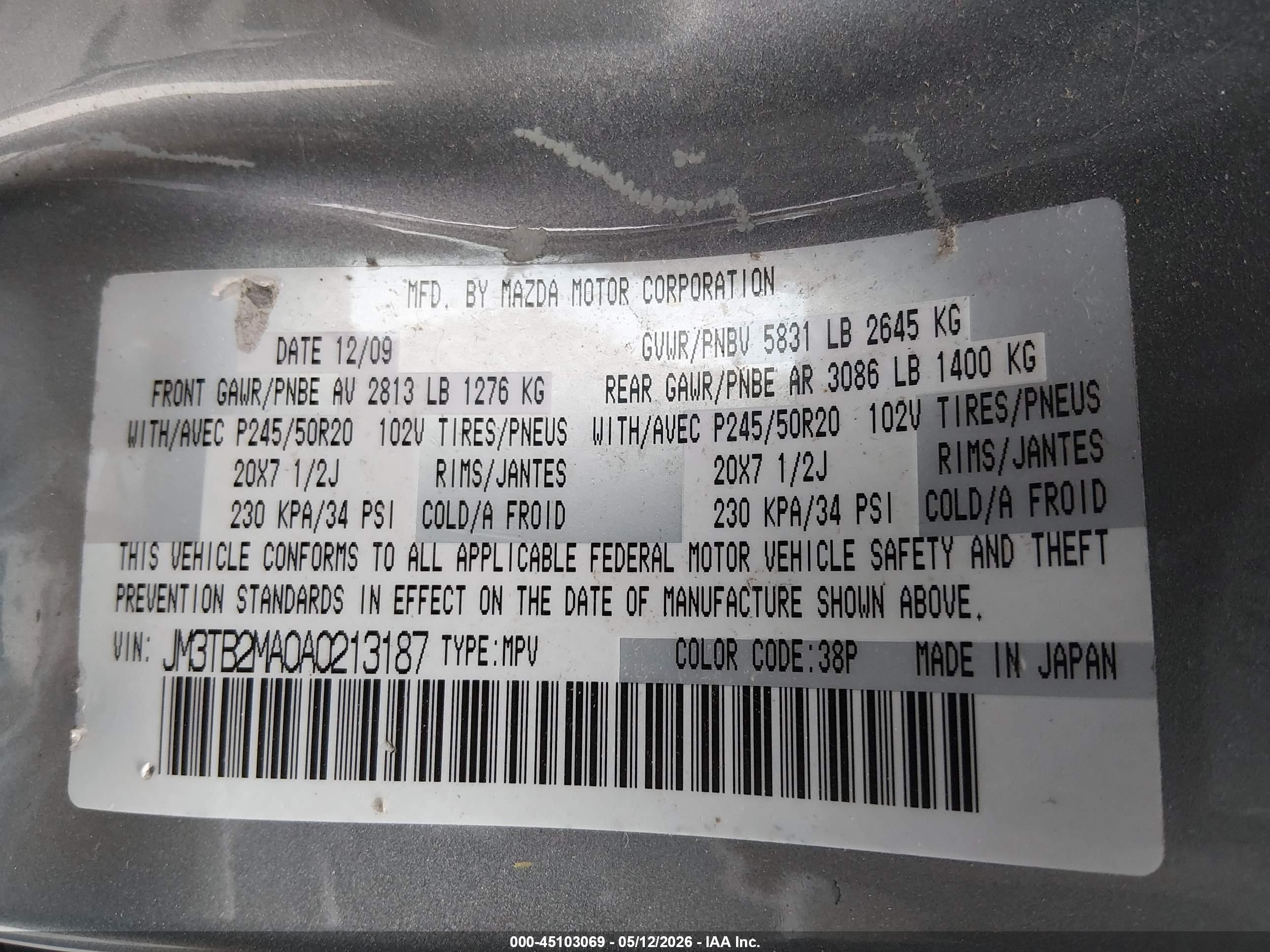 2010 Mazda Cx-9 Grand Touring Silver vin: JM3TB2MA0A0213187