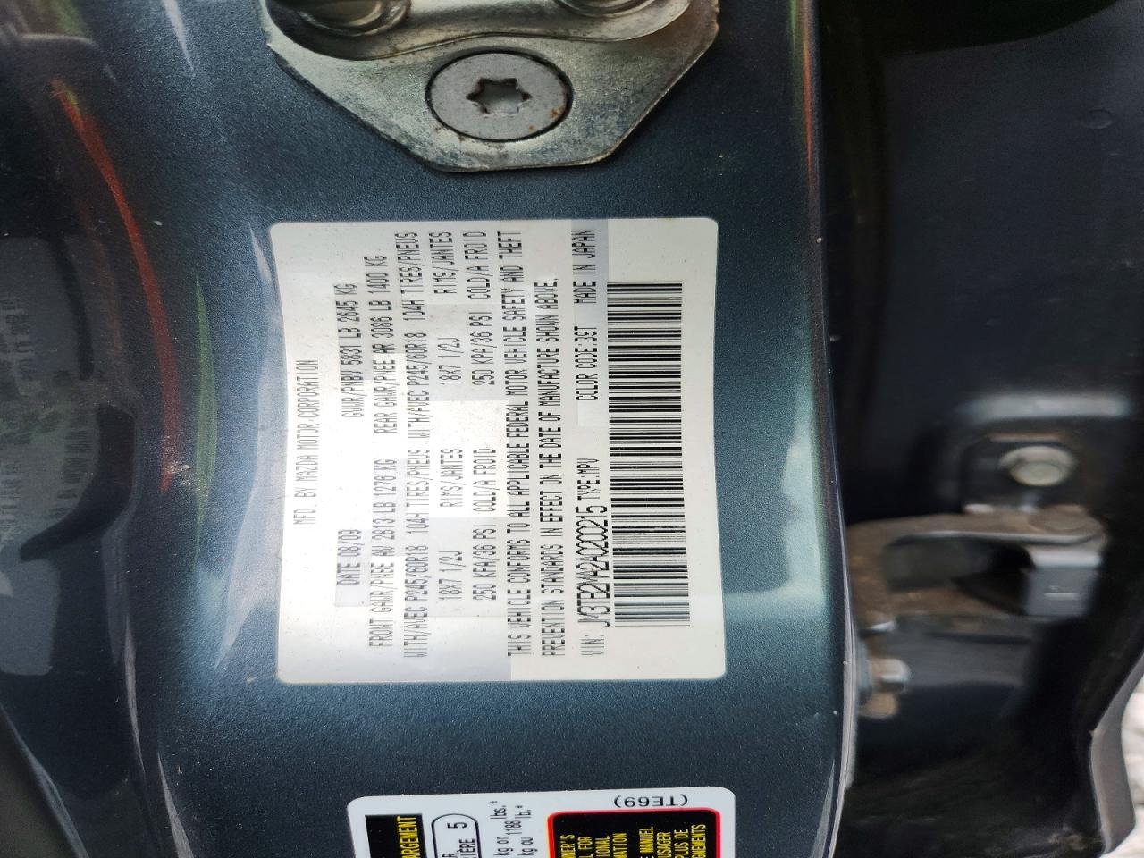 2010 Mazda Cx-9 Teal vin: JM3TB2MA2A0200215
