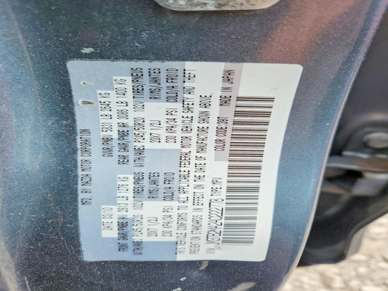 2010 Mazda Cx-9 Silver vin: JM3TB2MA2A0222778