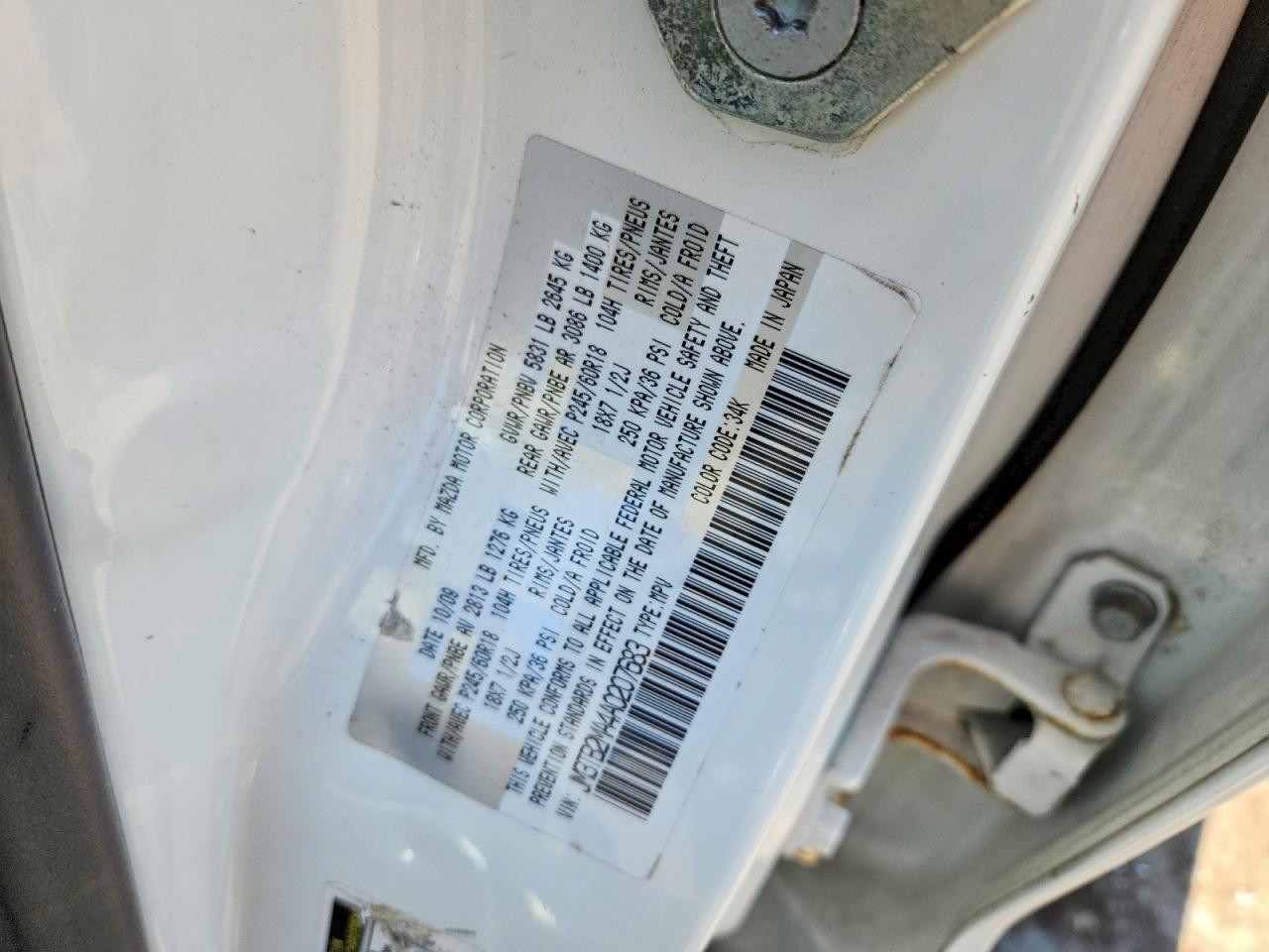 2010 Mazda Cx-9 White vin: JM3TB2MA4A0207683