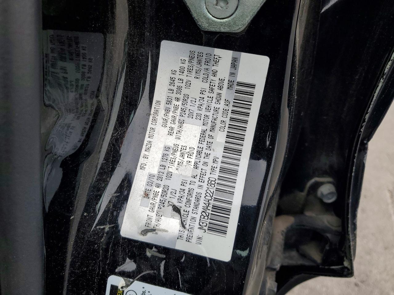 2010 Mazda Cx-9 Black vin: JM3TB2MA4A0221860