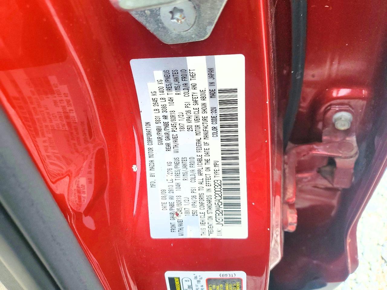 2010 Mazda Cx-9 Burgundy vin: JM3TB2MA5A0200323