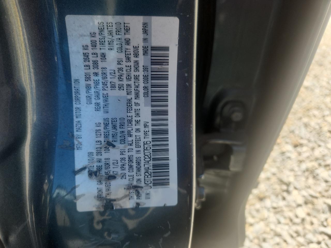 2010 Mazda Cx-9 Teal vin: JM3TB2MA7A0207676