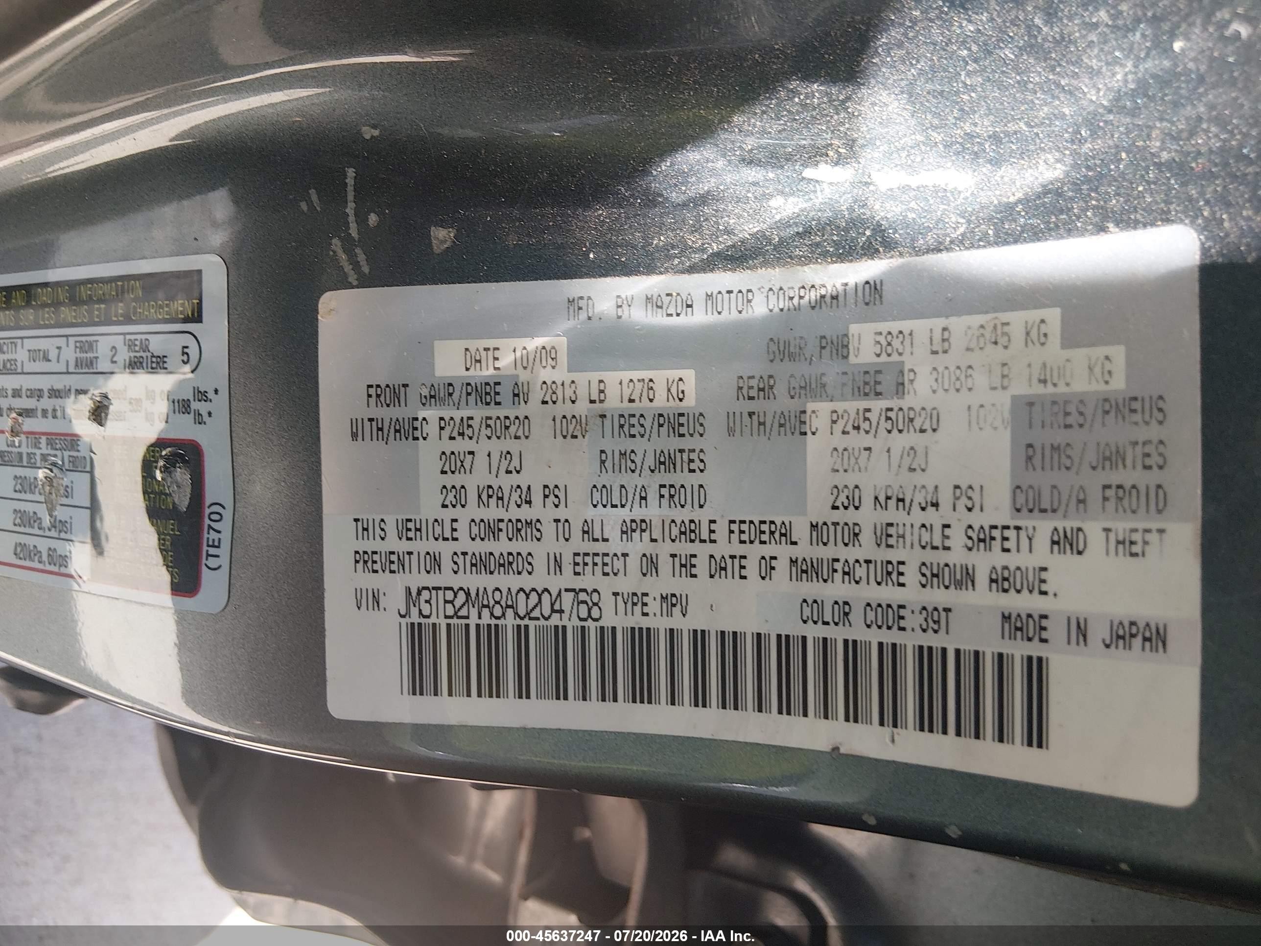 2010 Mazda Cx-9 Grand Touring Gray vin: JM3TB2MA8A0204768