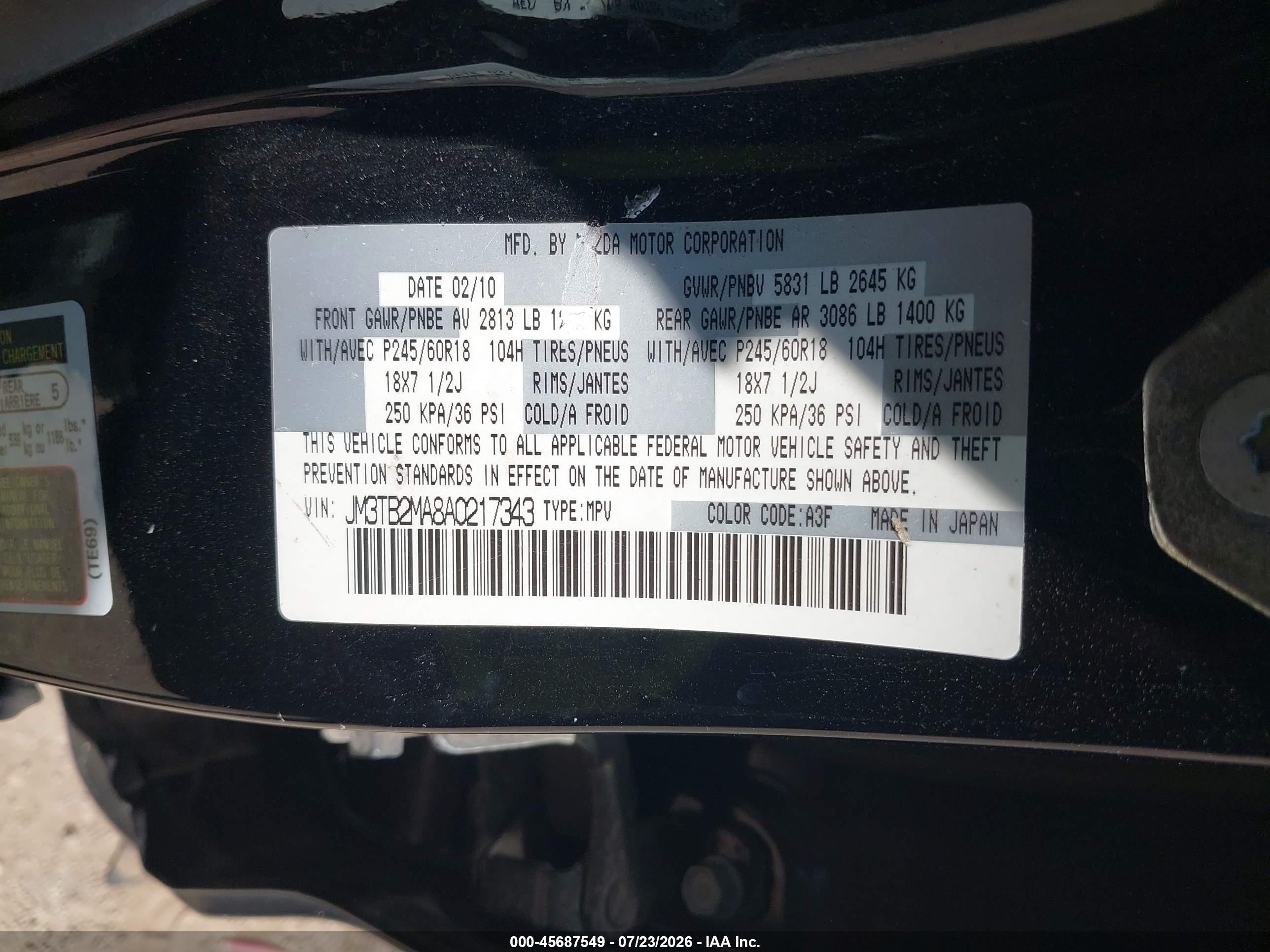 2010 Mazda Cx-9 Touring Черный vin: JM3TB2MA8A0217343