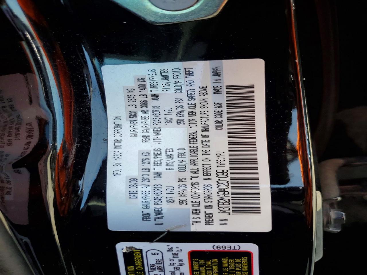 2010 Mazda Cx-9 Черный vin: JM3TB2MA9A0201099
