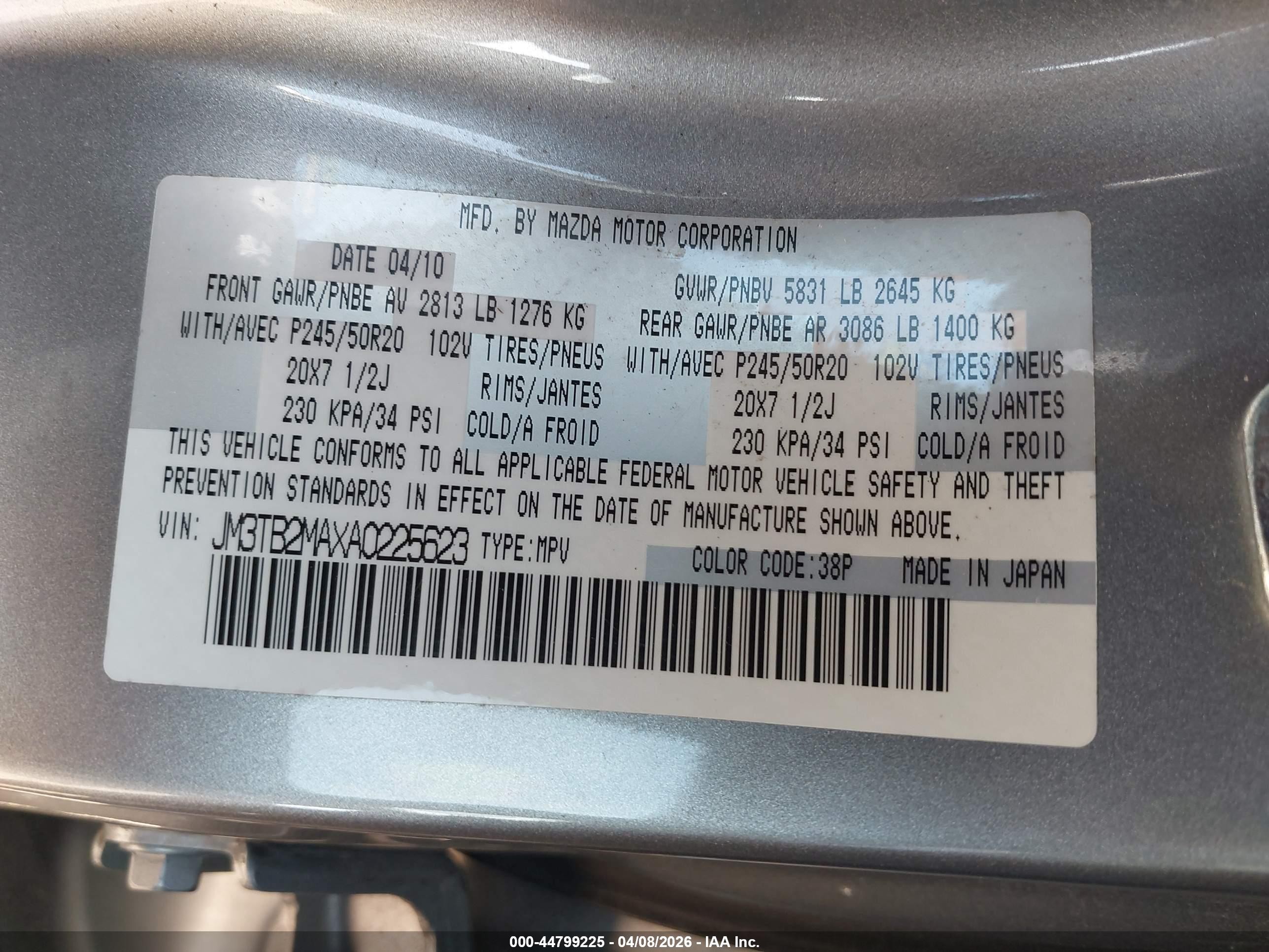 2010 Mazda Cx-9 Grand Touring Gray vin: JM3TB2MAXA0225623