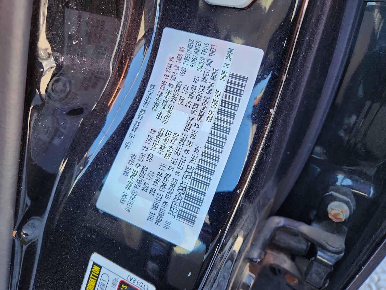2009 Mazda Cx-9 Black vin: JM3TB38A090175309