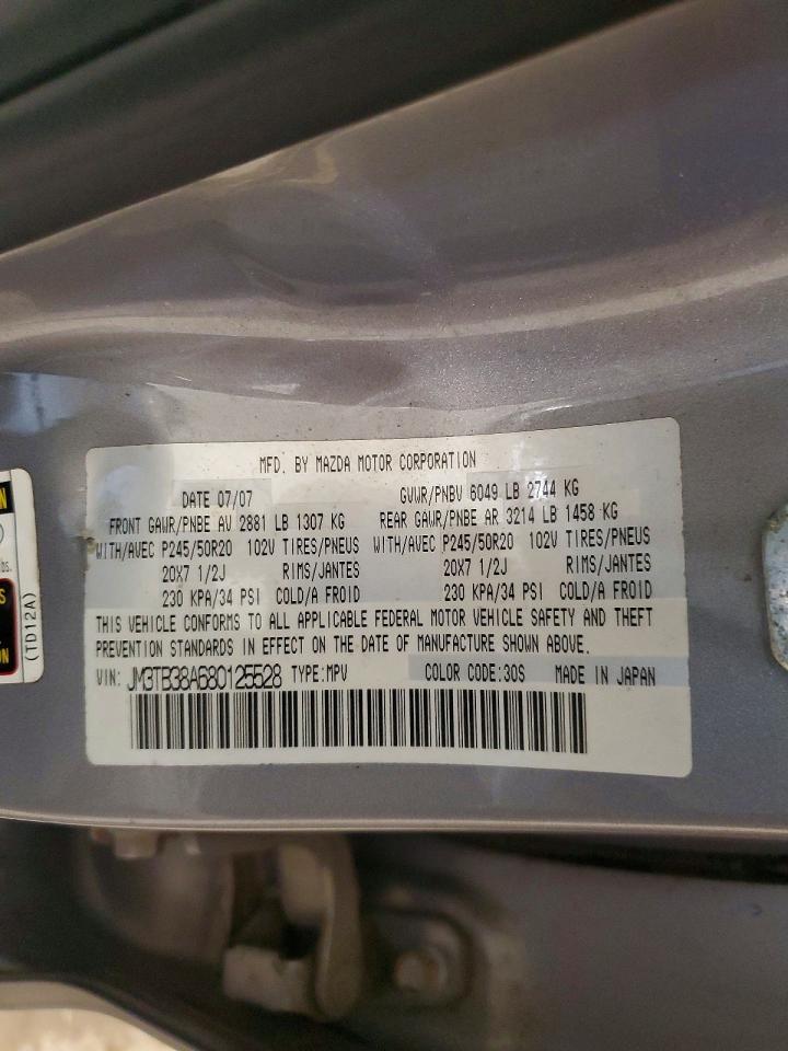 2008 Mazda Cx-9 Silver vin: JM3TB38A680125528