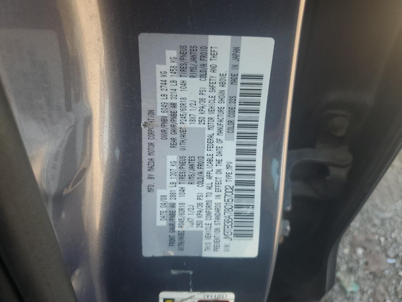 2008 Mazda Cx-9 Серый vin: JM3TB38A780157002