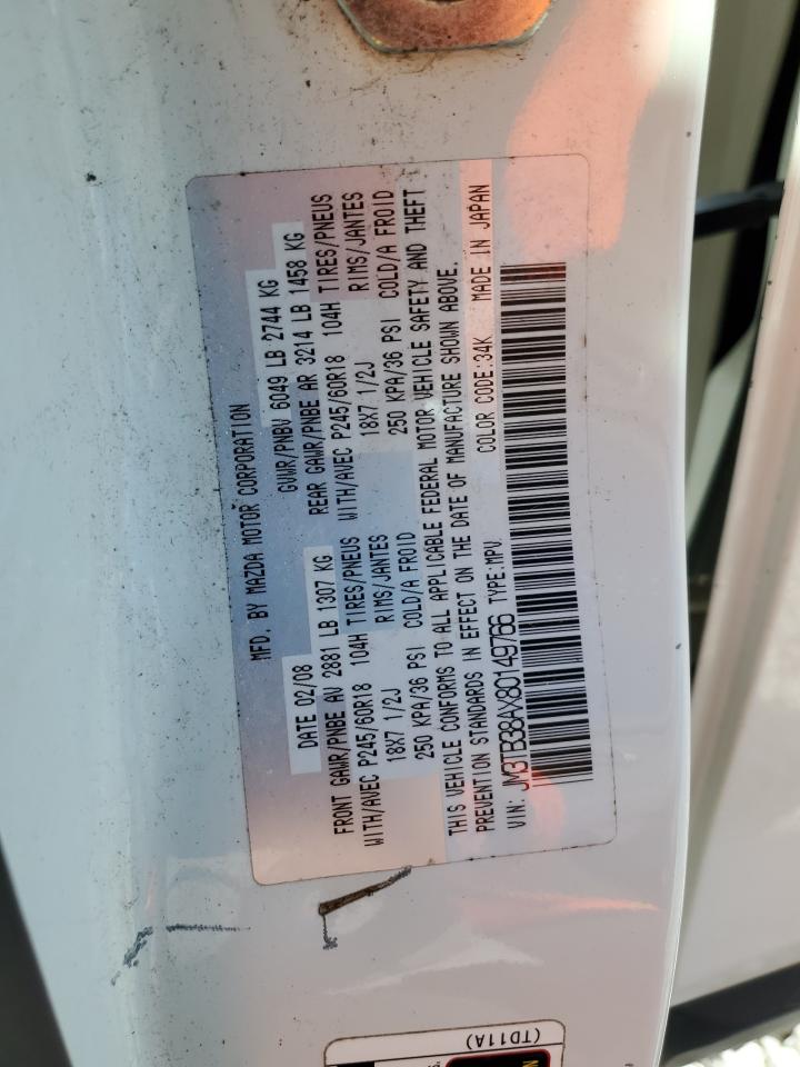 2008 Mazda Cx-9 White vin: JM3TB38AX80149766