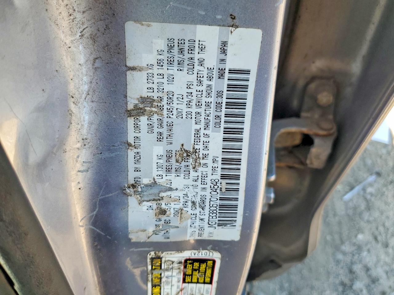 2007 Mazda Cx-9 Silver vin: JM3TB38C670104548