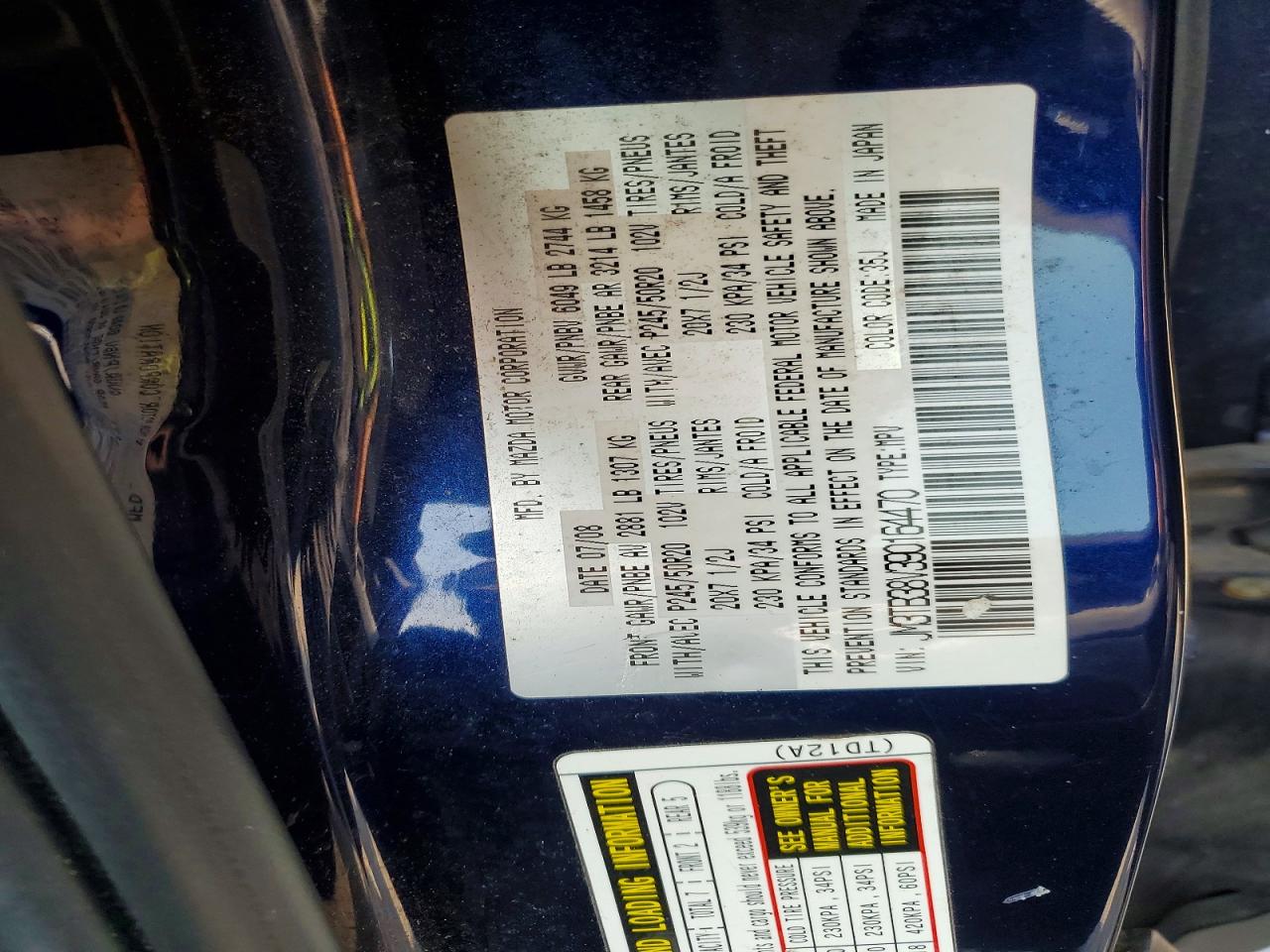 2009 Mazda Cx-9 Blue vin: JM3TB38V390164470