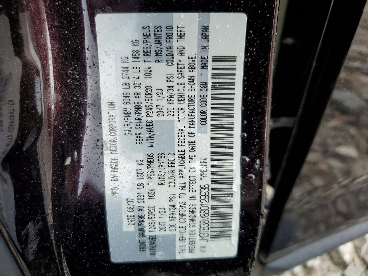 2008 Mazda Cx-9 Фиолетовый vin: JM3TB38V880129938
