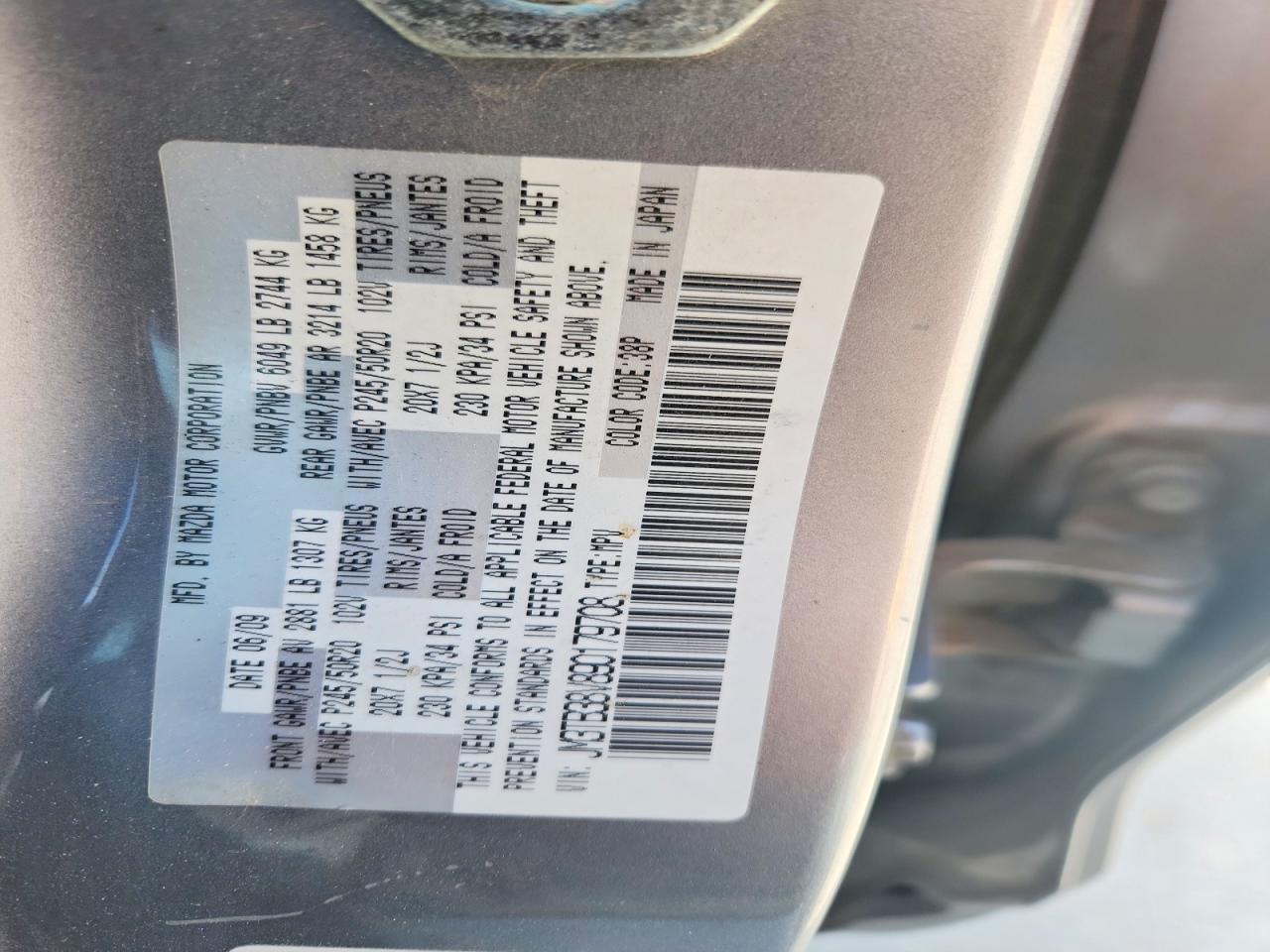 2009 Mazda Cx-9 Gray vin: JM3TB38V890179708