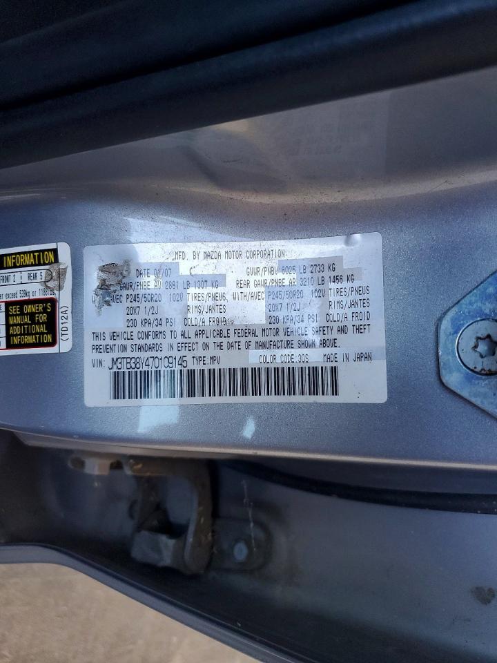 2007 Mazda Cx-9 Silver vin: JM3TB38Y470109145