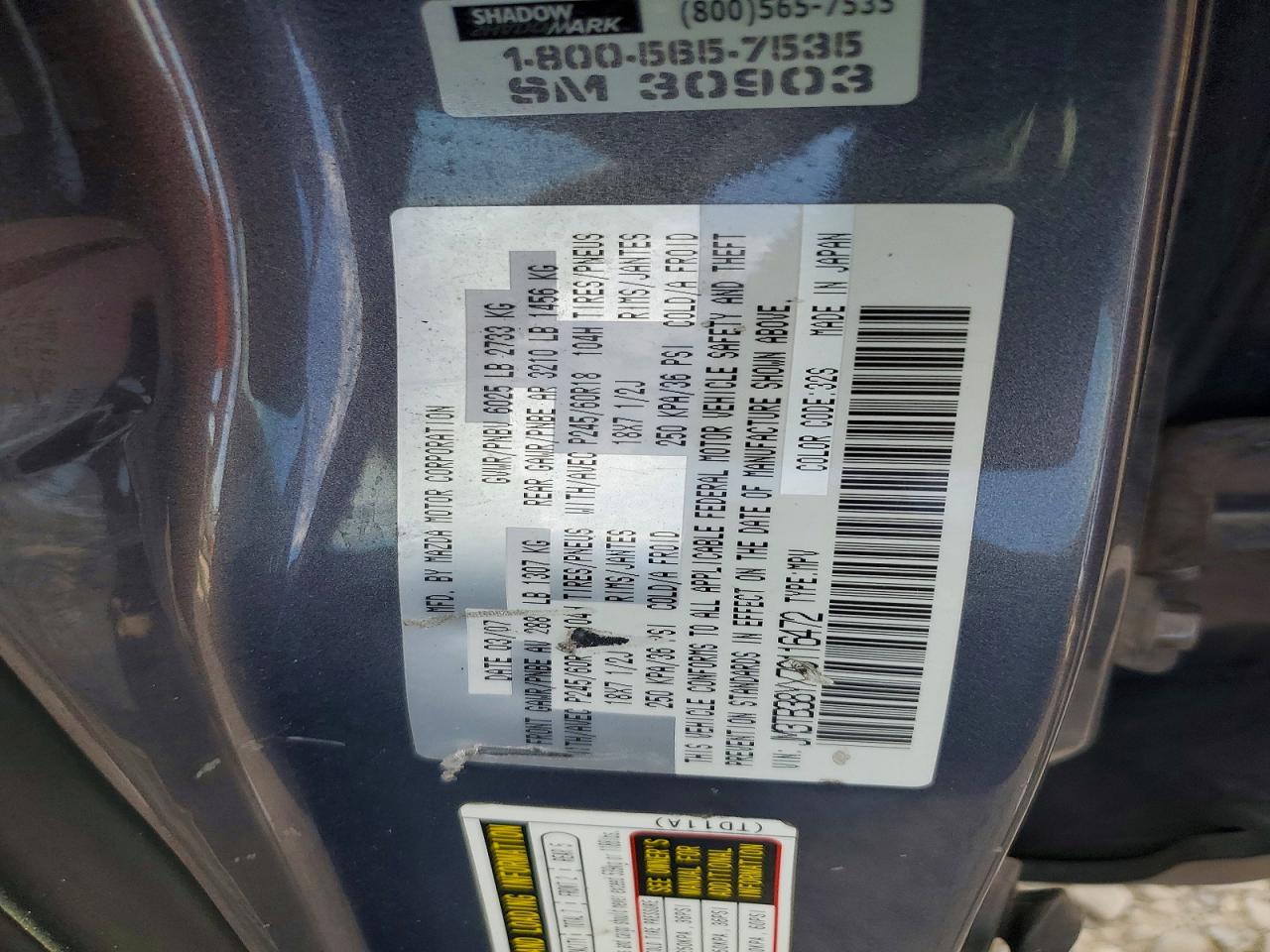 2007 Mazda Cx-9 Gray vin: JM3TB38YX70116472
